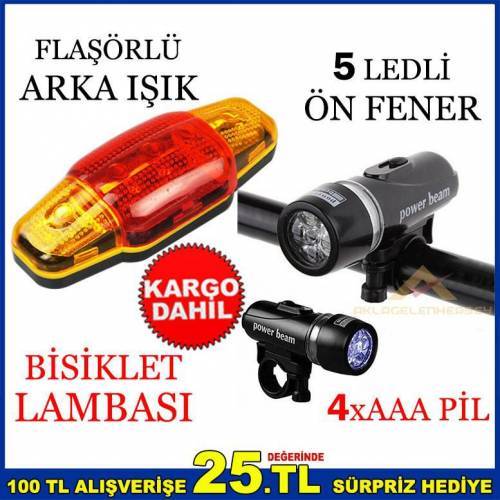 5ledli Bisiklet Ön Fener Flaşörlü Arka Işık Seti