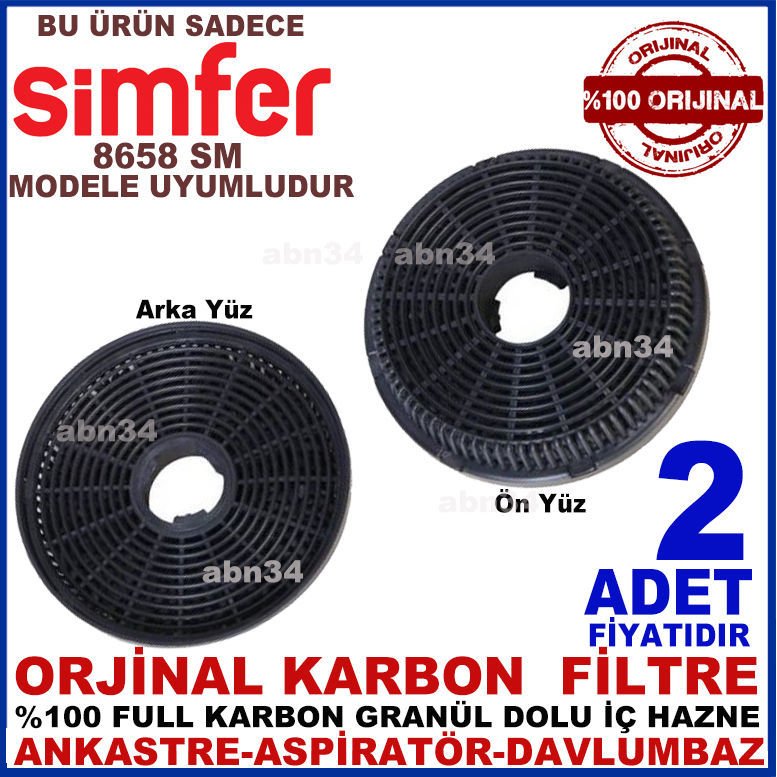 SİMFER ANKASTRE DAVLUMBAZ FİLTRESİ Simfer 8658 SM Davlumbaz Ankastre Aspiratör Karbon Filtre-1009