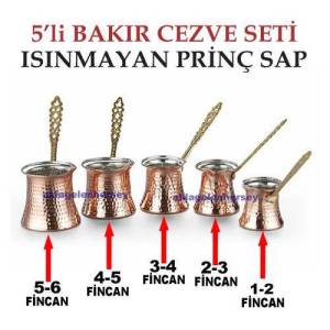 5'li Set Isınmayan Prinç Saplı Bakır Cezve Seti