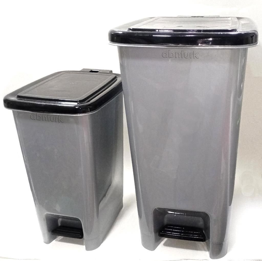2 adet BüyükBoy Pedallı Çöp Kovası 40+15 Litre Metalik Gri ArkaPlan Kırılmaz Çelik Tel Mekanizmalı