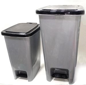 2 adet BüyükBoy Pedallı Çöp Kovası 40+15 Litre Metalik Gri ArkaPlan Kırılmaz Çelik Tel Mekanizmalı