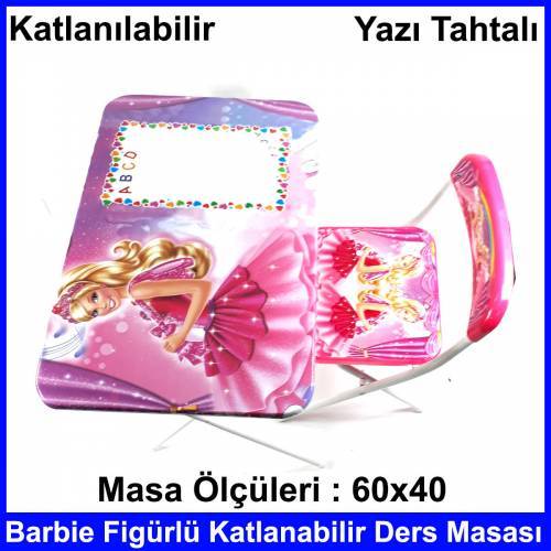 Çocuklar İçin Eğlenceli Barbie Figürlü Çalışma Masası Masa Boyu 60x40