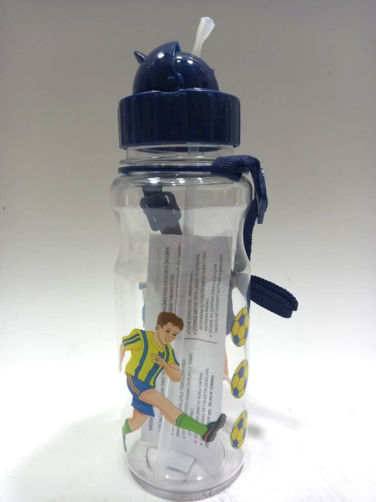 Sarı Lacivert Renkli Futbolculu Suluk 0,50 ml Kırılmaz Su Matarası