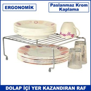 Paslanmaz Krom Kaplama Dolap İçi Yer Kazandıran Raf Ergonomik Tasarım ve Portatif