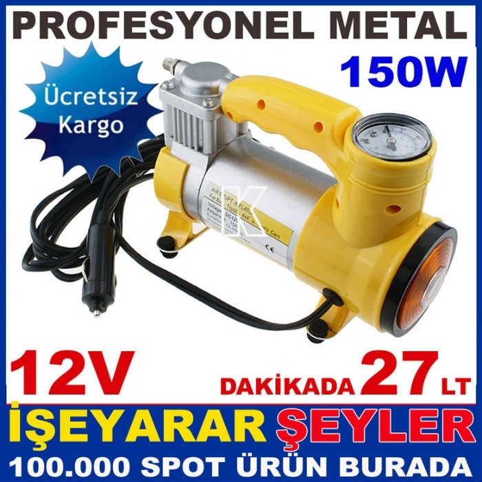 METAL GÖVDE PİSTONLU OTO LASTİK ŞİŞİRME HAVA KOMPRESÖRÜ PROFESYON
