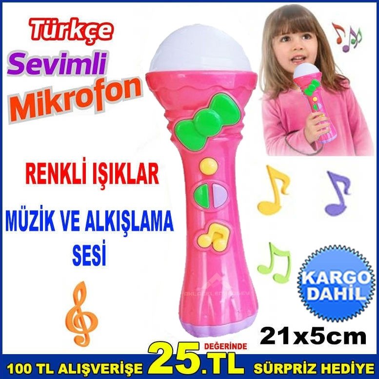 RENKLİ IŞIKLI MÜZİK VE ALKIŞ SESLİ SEVİMLİ MİKROFON 21x5cm
