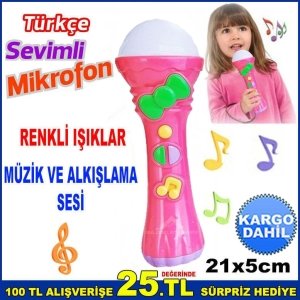 RENKLİ IŞIKLI MÜZİK VE ALKIŞ SESLİ SEVİMLİ MİKROFON 21x5cm