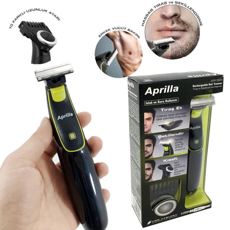 Usb Şarjlı Islak Kuru Kullanımlı Şekillendirme ve Tıraş Makinesi Çift Taraflı Bıçak Aprilla ATR 7025