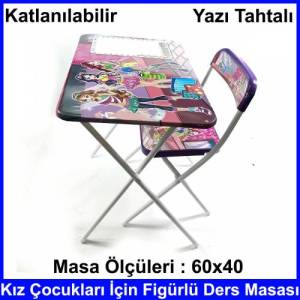 Kız Çocukları İçin Figürlü - Katlanabilir Çalışma Masası