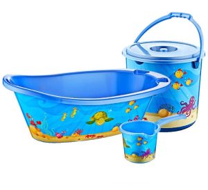MAVİ RENK DENİZ DESENLİ BEBEK YIKAMA BANYO KÜVET SETİ KOVA MAŞRAPA KÜVET FİLESİ ile KÜVET TAKIMI