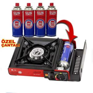 Tüpgazla Çalışan Tek Göz Taşınabilir Portatif Ocak 4 Tüp 220gr Gaz Hediyeli Emniyetli Kamp Ocağı