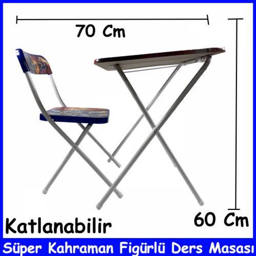 Çocuklar İçin Eğlenceli Süper Kahraman Figürlü - Katlanabilir Ve Yazı Tahtalı Çalışma Masası 65x70