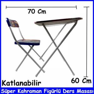 Çocuklar İçin Eğlenceli Süper Kahraman Figürlü - Katlanabilir Ve Yazı Tahtalı Çalışma Masası 65x70