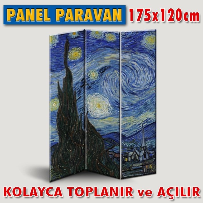 GÖRSELLİ KATLANIR PANEL BÖLME SİSTEMİ - VAN GOGH - YILDIZLI GECE