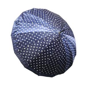 16 Telli Puantiyeli Lacivert Dayanıklı Bay Bayan Baston Şemsiye