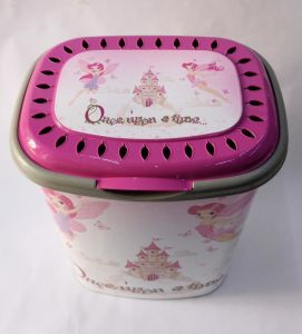 Pembe Uçan Peri Desenli 50 Litre Kapaklı Çamaşır Oyuncak Sepeti Büyük Boy Plastik Gövde Sağlam Kutu