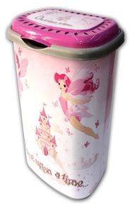 Pembe Uçan Peri Desenli 50 Litre Kapaklı Çamaşır Oyuncak Sepeti Büyük Boy Plastik Gövde Sağlam Kutu