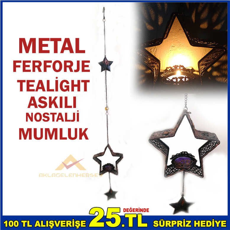 METAL ANTİK FERFORJE NOSTALJİ ASKILI MUMLUK