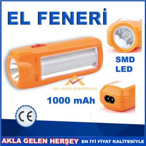 ŞARJ EDİLEBİLİR TASARRUFLU SMD LED EL FENERİ
