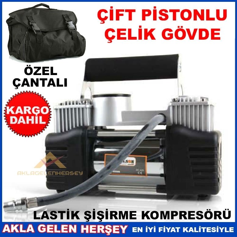 Ücretsiz Kargo ÇİFT VALFLİ PROFESYONEL OTO LASTİK KOMPRESÖRÜ
