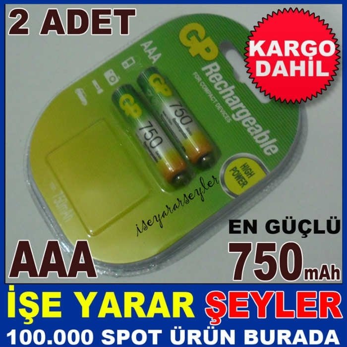 GP 750mA AAA ŞARJLI İNCE KALEM PİL 2li BLİSTERkD