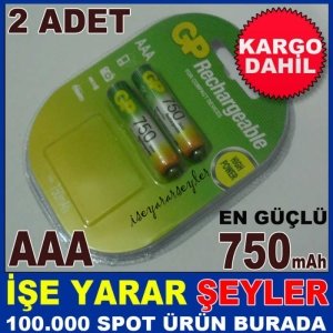 GP 750mA AAA ŞARJLI İNCE KALEM PİL 2li BLİSTERkD