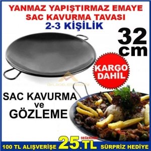 2-3 KİŞİLİK EMAYE SAÇ TAVA YANMAZ YAPIŞMAZ 32cm YUVARLAK SAĞLIKLI