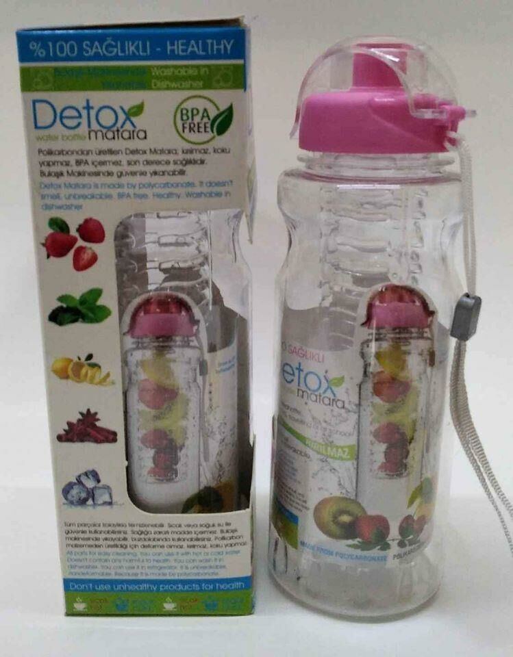 Ultra Lüks DETOX MATARA Detoks Su Şişesi, Polikarbondan Üretilmiştir. Koku Yapmaz, Kırılmaz, 600 Ml