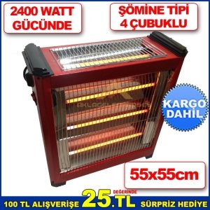 2400W GÜCÜNDE 3+1 4 ÇUBUKLU İNFRARED ŞÖMİNE TİPİ ELEKTRİKLİ SOBA