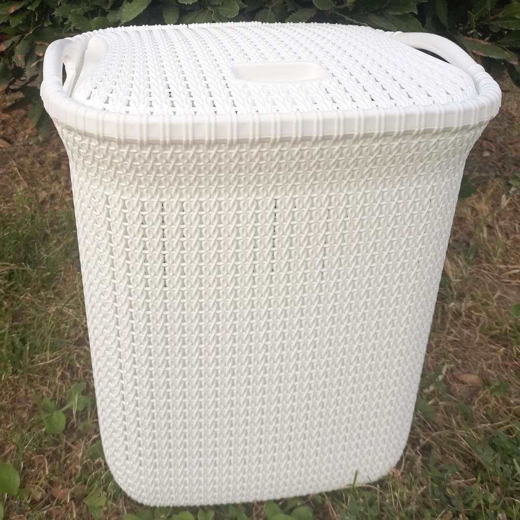 Örgü Stil Dizayn Kar Beyaz Kapaklı Çamaşır Sepeti 45x34-h64 Çok Amaçlı Büyük Malzeme Kutusu