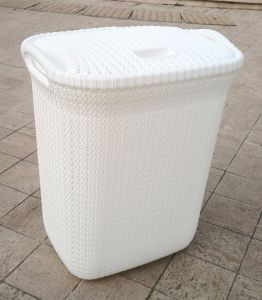 Örgü Stil Dizayn Kar Beyaz Kapaklı Çamaşır Sepeti 45x34-h64 Çok Amaçlı Büyük Malzeme Kutusu