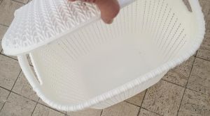 Örgü Stil Dizayn Kar Beyaz Kapaklı Çamaşır Sepeti 45x34-h64 Çok Amaçlı Büyük Malzeme Kutusu