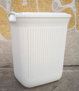 Örgü Stil Dizayn Kar Beyaz Kapaklı Çamaşır Sepeti 45x34-h64 Çok Amaçlı Büyük Malzeme Kutusu