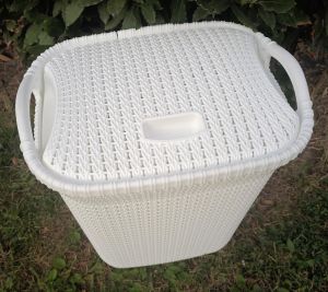 Örgü Stil Dizayn Kar Beyaz Kapaklı Çamaşır Sepeti 45x34-h64 Çok Amaçlı Büyük Malzeme Kutusu