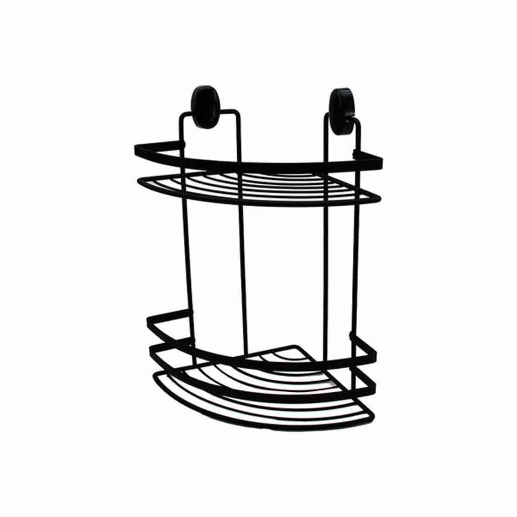 2 Katlı Siyah Metal Üçgen Köşelik, Şampuanlık, Sabunluk, Banyo Duş Rafı