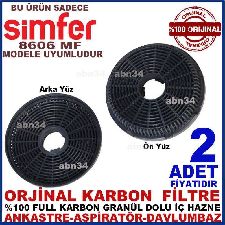 SİMFER ANKASTRE DAVLUMBAZ FİLTRESİ Simfer 8606 MF Davlumbaz Ankastre Aspiratör Karbon Filtre-1009