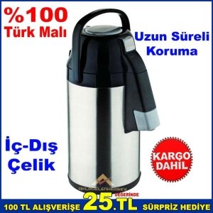 Cooker Yeni Model 2.5 Litre Pompalı ve Musluklu Full Çelik Termos
