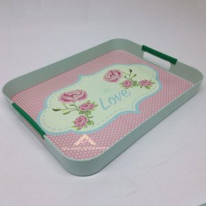 Desenli Dikdörtgen Servis Tepsisi 38x28cm Ebatında Tepsi Şık Tasarım Plastik Sunum Tepsisi