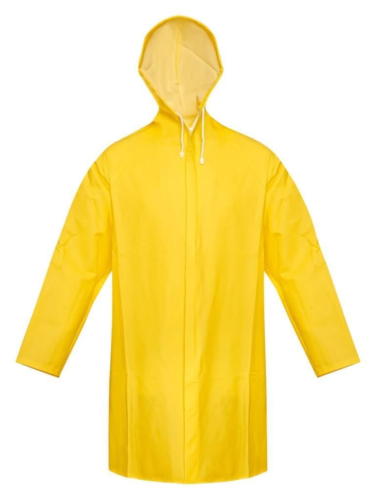 Sağlam Ve Dayanıklı Su Geçirmez Sarı Pardesü Yağmurluk Fermuarlı Hem Çıtçıtlı Kapşonlu Pvc Yağmurluk