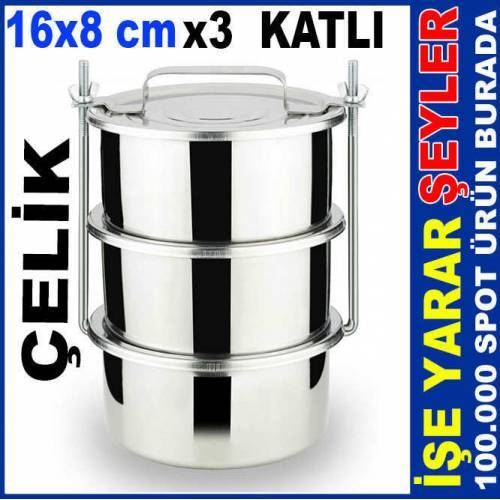 16x8cm BÜYÜK BOY 3 KAP ÇELİK SEFER TASI KARAVANA