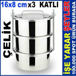 16x8cm BÜYÜK BOY 3 KAP ÇELİK SEFER TASI KARAVANA