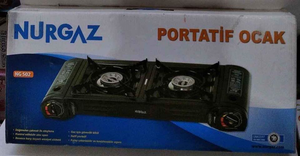 NURGAZ İki Gözlü Portatif Ocak NG 502 Düğmeden Çakmak İle Ateşleme, Kontrol Edilebilir Alevay Ayari