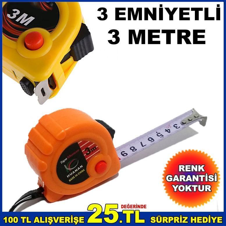 3 EMNİYETLİ KALİTELİ HAFİF PLASTİK 3metre ŞERİT METRE