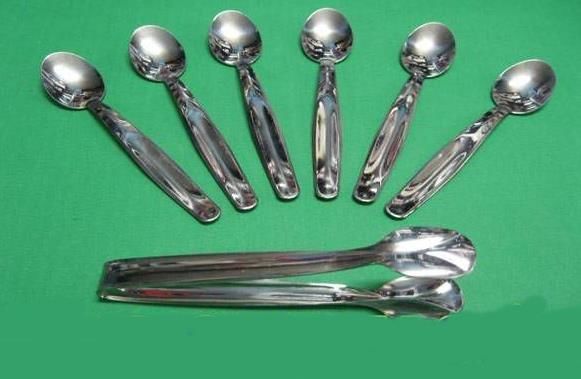 6 Adet paslanmaz çay kaşığı ile şeker maşası set