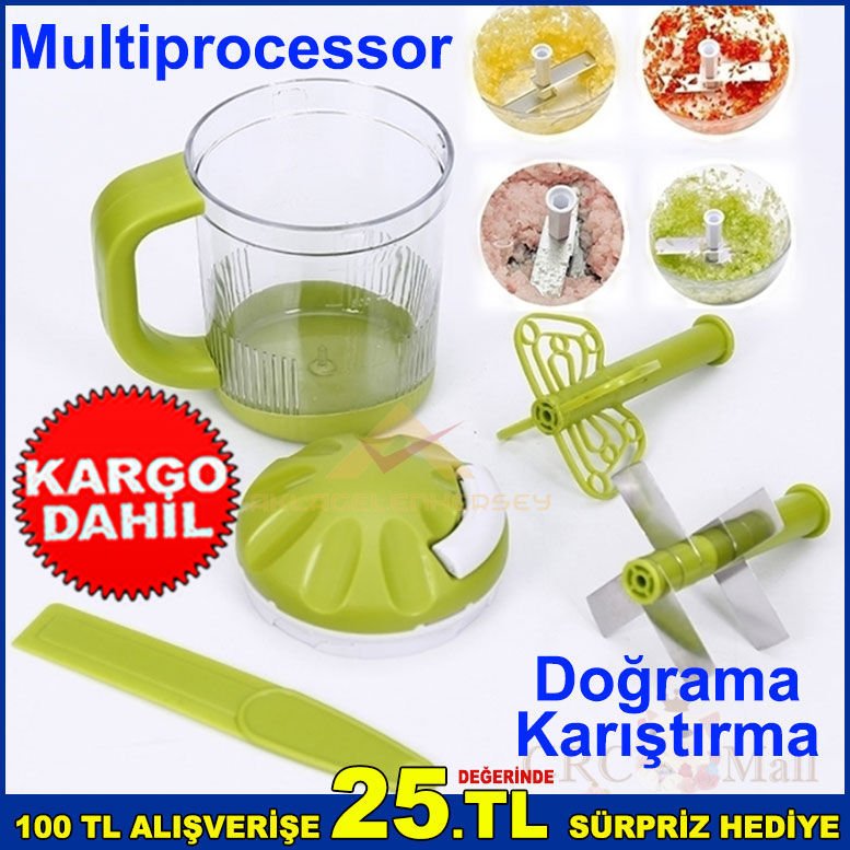 Multiprocessor İp Çekmeli El Rondosu 5 Bıçaklı Soğan Doğrayıcı