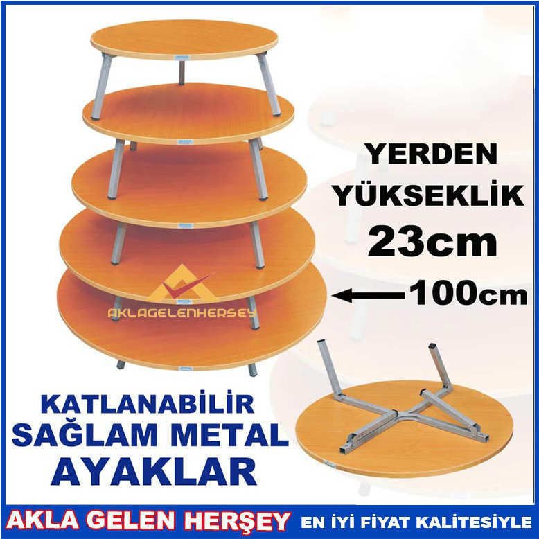 KATLANIR METAL AYAKLI AHŞAP YER SOFRASI 100cm
