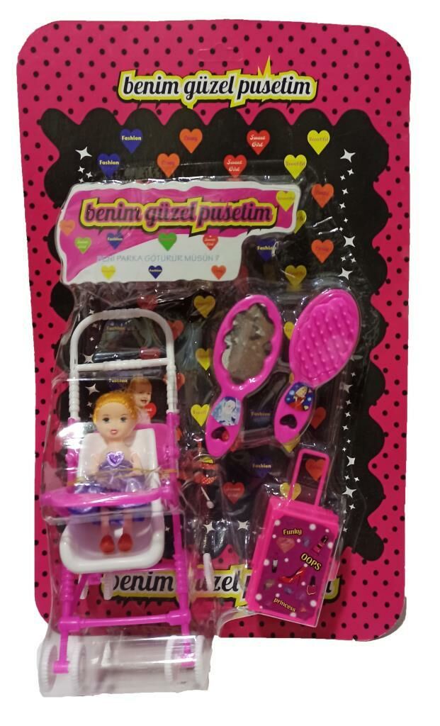 Benim Güzel Pusetim 5 Parça Plastik Oyuncak Set Bebek Tarak Ayna