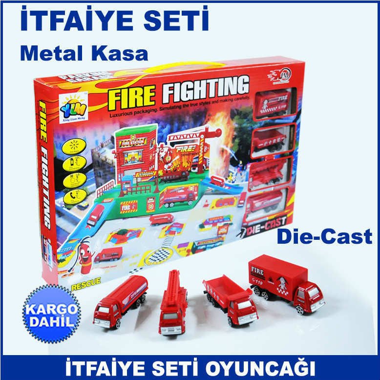 Metal Kasa Die-Cast İtfaiye Oyuncak Seti - Mesleki Oyuncak Seti