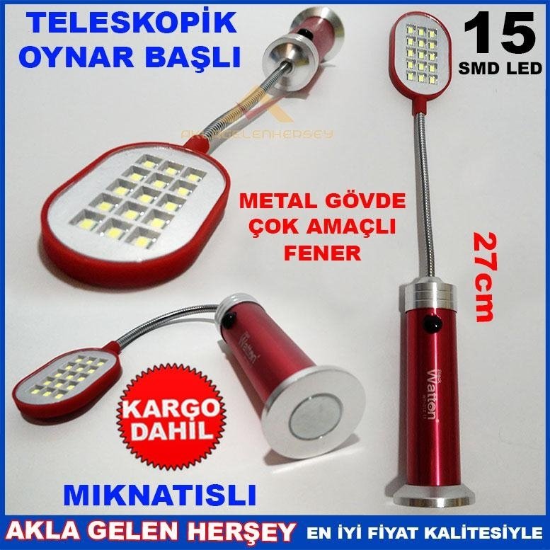 15 SMD LED METAL GÖVDELİ TELESKOPİK OYNAR BAŞLI ÇOK AMAÇLI FENER