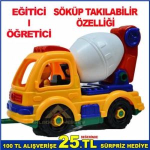 EĞİTİCİ ÖĞRETİCİ SÖK-TAK İYİ ZAMAN GEÇİREBİLECEĞİNİZ OYUNCAK BETON MİKSERİ ARABASI